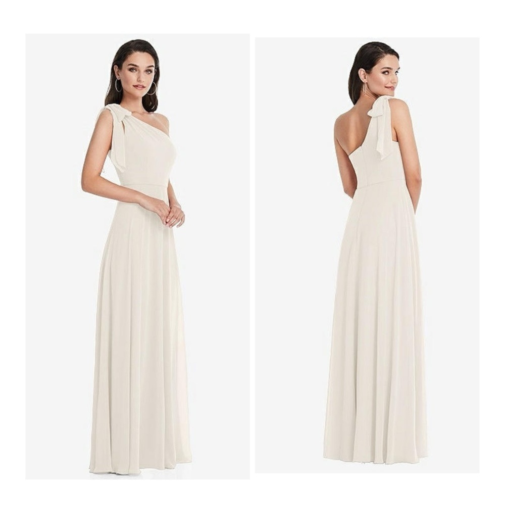 AFTER SIX DRAPED ONE-SHOULDER MAXI DRESS WITH SCARF BOW IN IVORY Sz 10-R